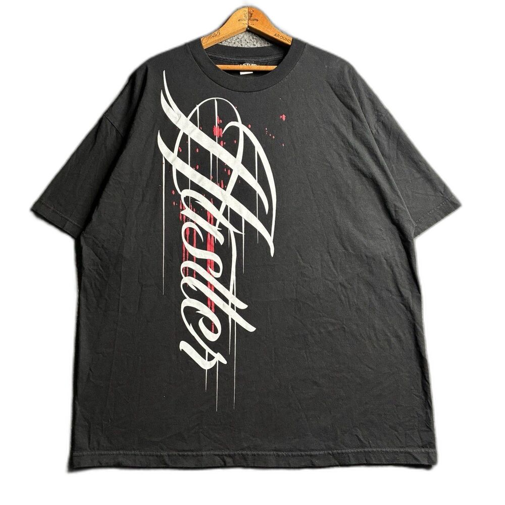 Vintage Hustler Mens 2XL Black T-Shirt Double Sided Cyber Grunge